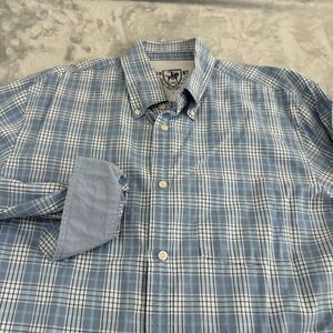 Hart Schaffner Marx Shirt Mens Large Blue Plaid Flip Cuff Button Down HSM